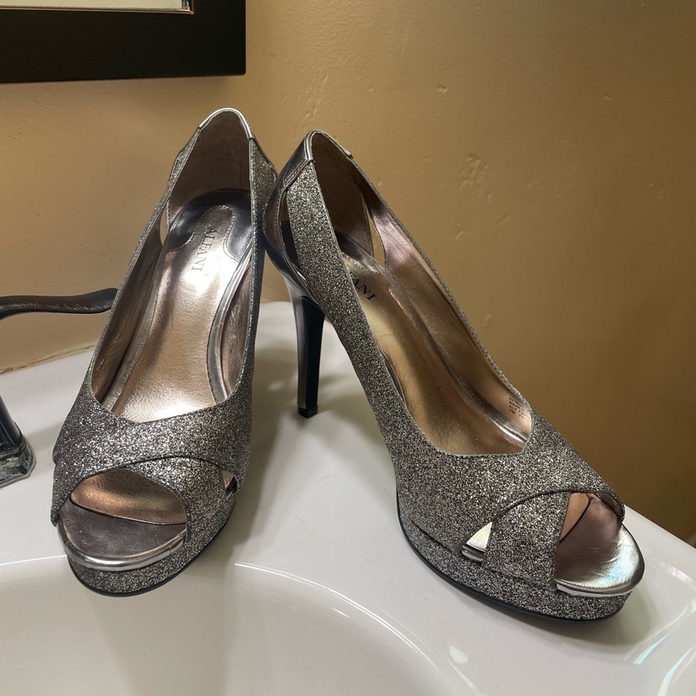 Alfani Silver Peep-Toe Stiletto Heels